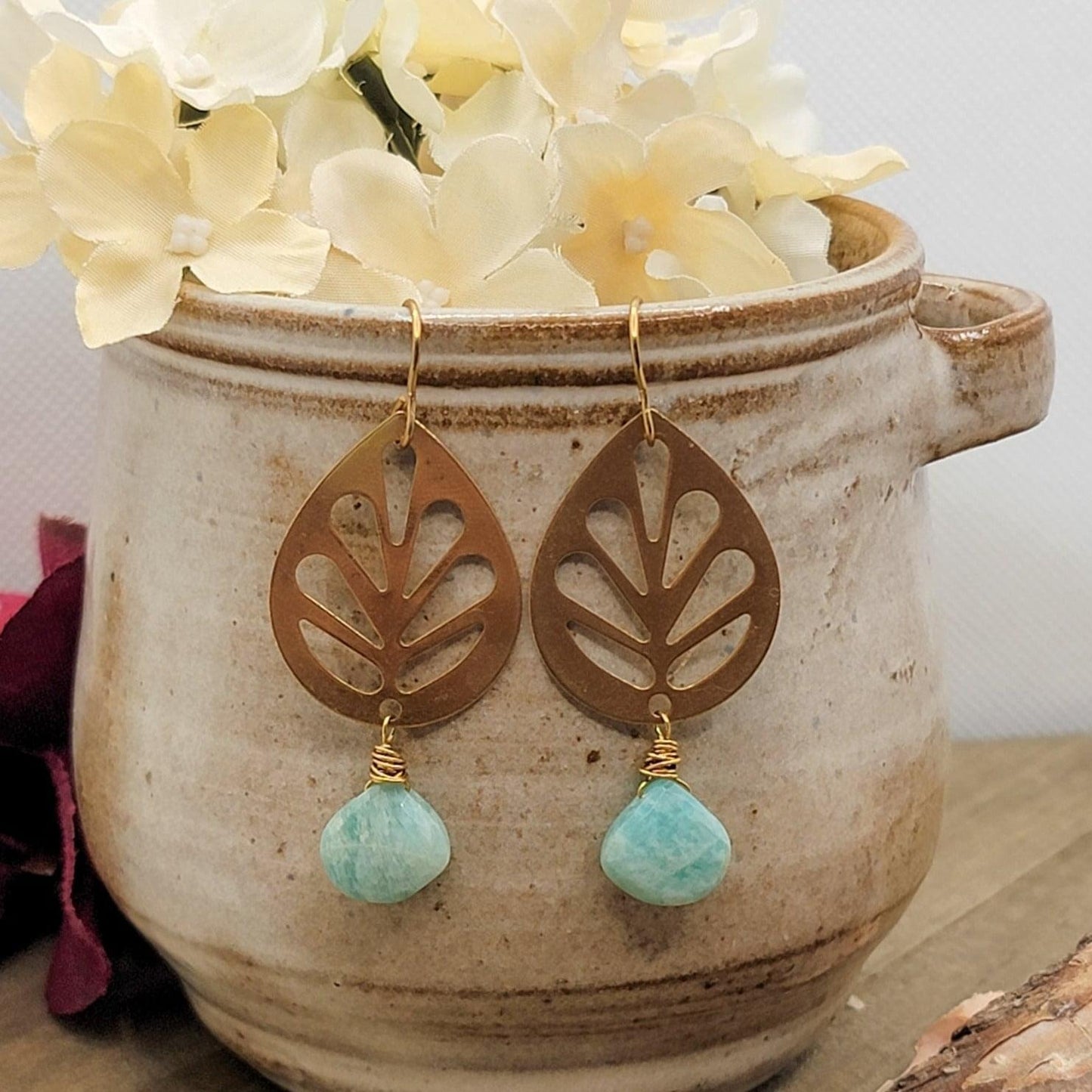 Amazonite Leaf Earrings - Nicki Lynn Jewelry