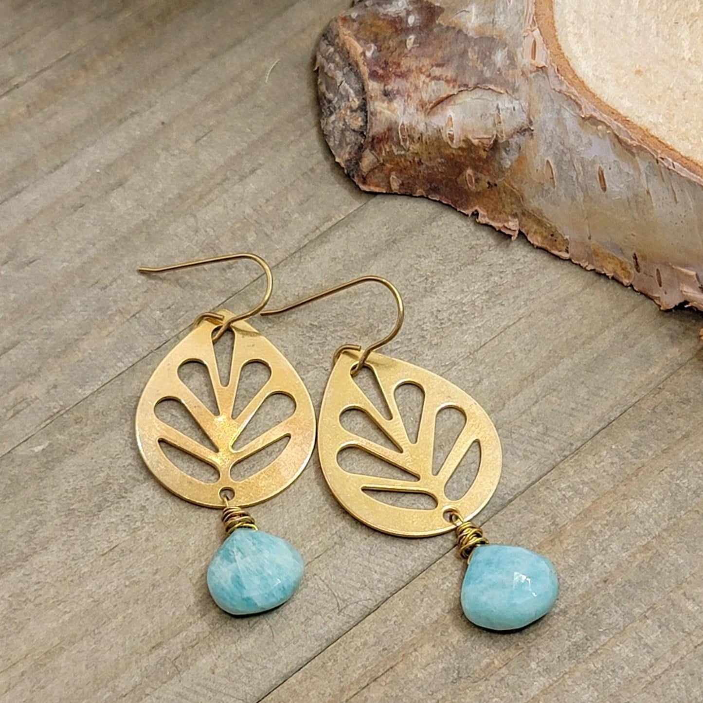 Amazonite Leaf Earrings - Nicki Lynn Jewelry