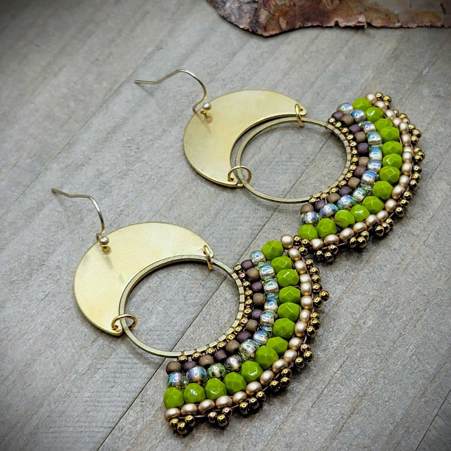 Brass Beaded Fan Earrings - Nicki Lynn Jewelry