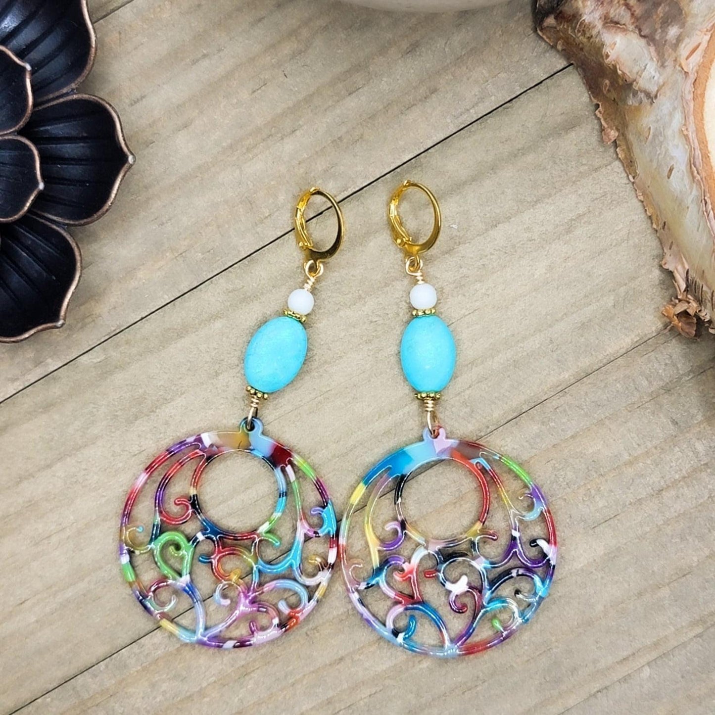 Acrylic Filigree Hoop Earrings - Nicki Lynn Jewelry