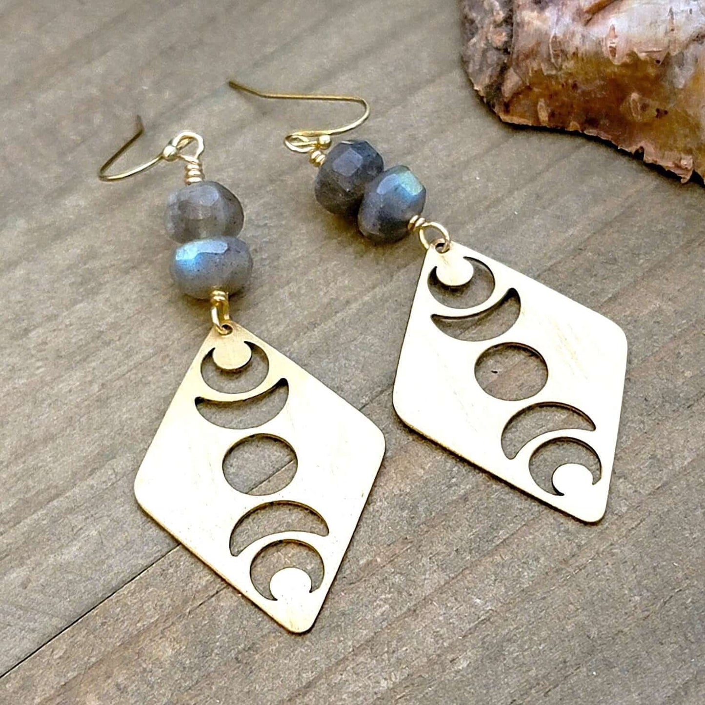 Labradorite and Textured Brass Dangle Earrings - Nicki Lynn Jewelry