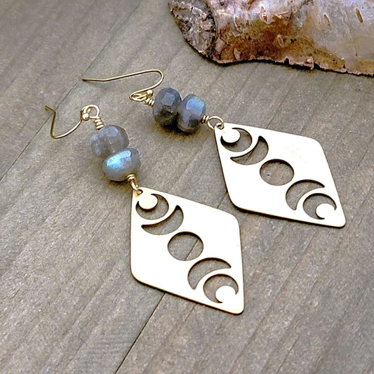 Labradorite and Textured Brass Dangle Earrings - Nicki Lynn Jewelry