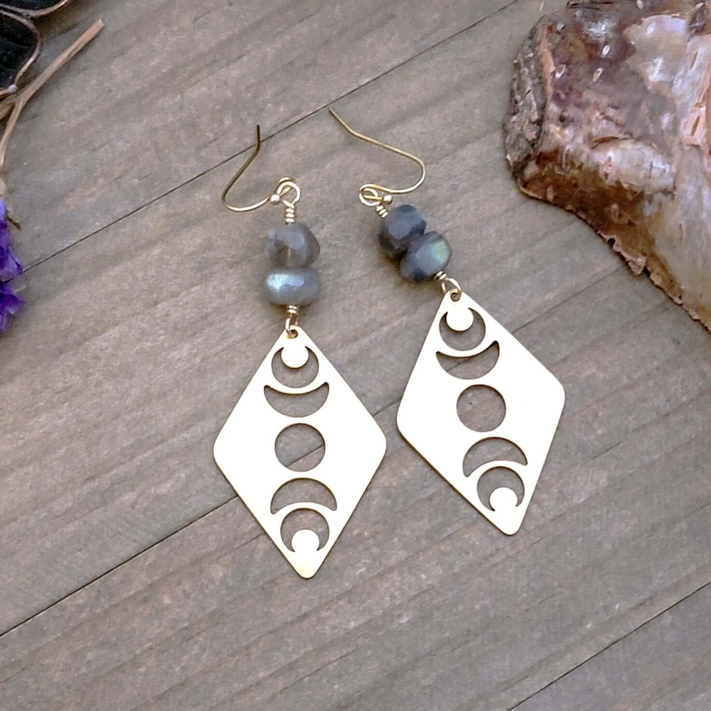 Labradorite and Textured Brass Dangle Earrings - Nicki Lynn Jewelry