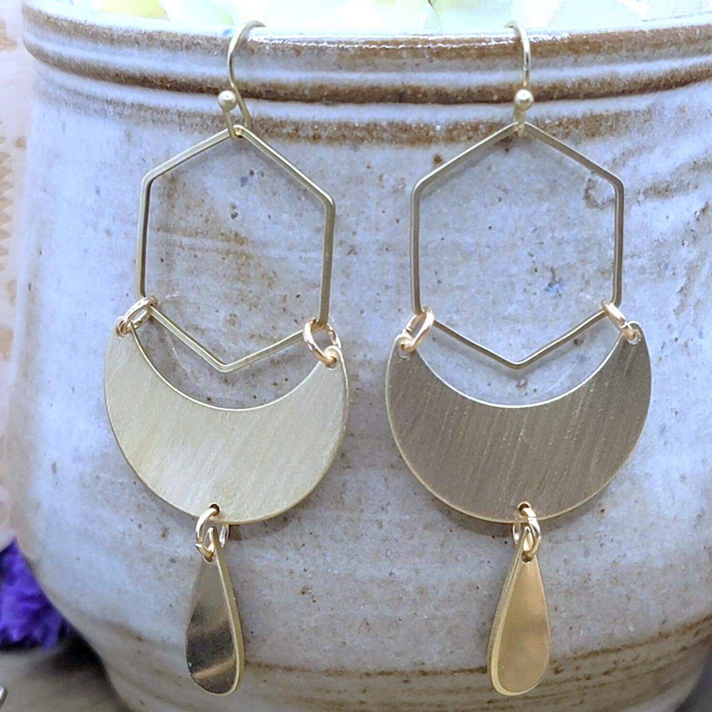Geometric Brass Modern Pendant Earrings- Nicki Lynn Jewelry