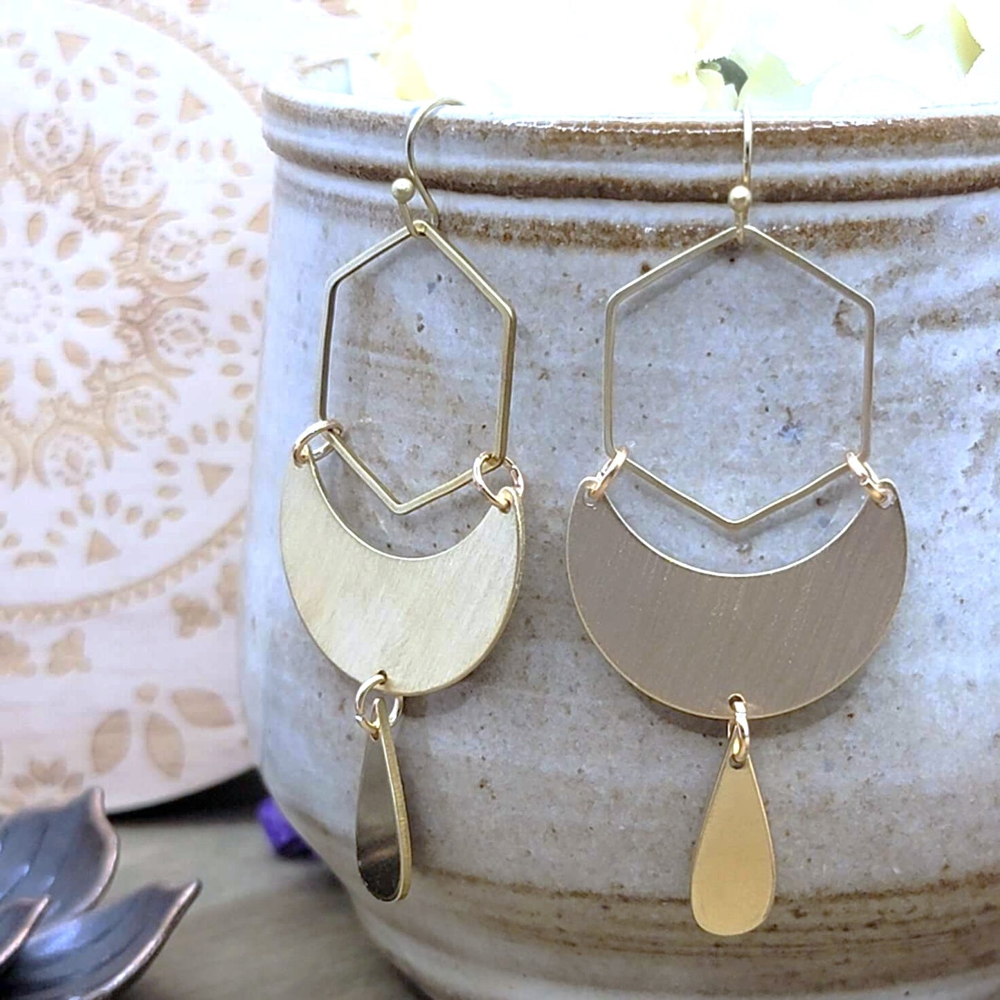 Geometric Brass Modern Pendant Earrings- Nicki Lynn Jewelry