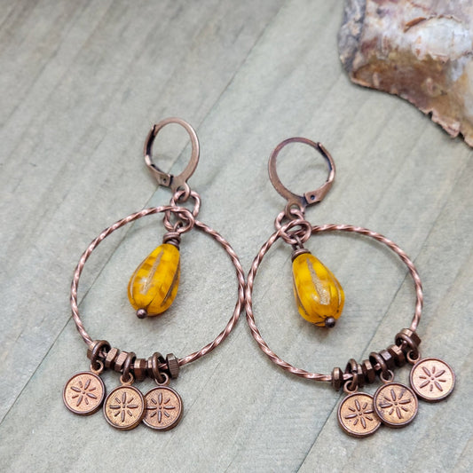 Czech Glass and Copper Hoop Earrings, Nicki Lynn Jewelry 
