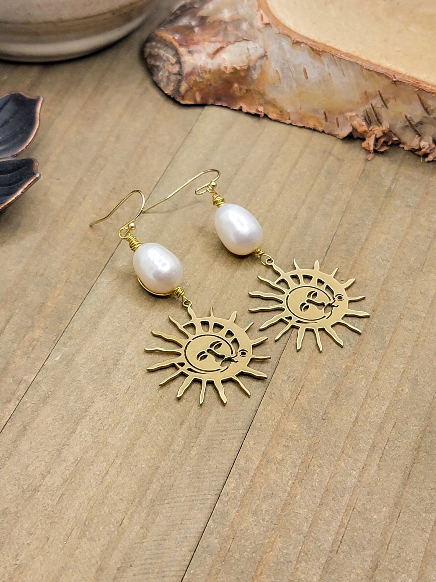 Sun And Pearl Drop Earrings, Nicki Lynn Jewelry