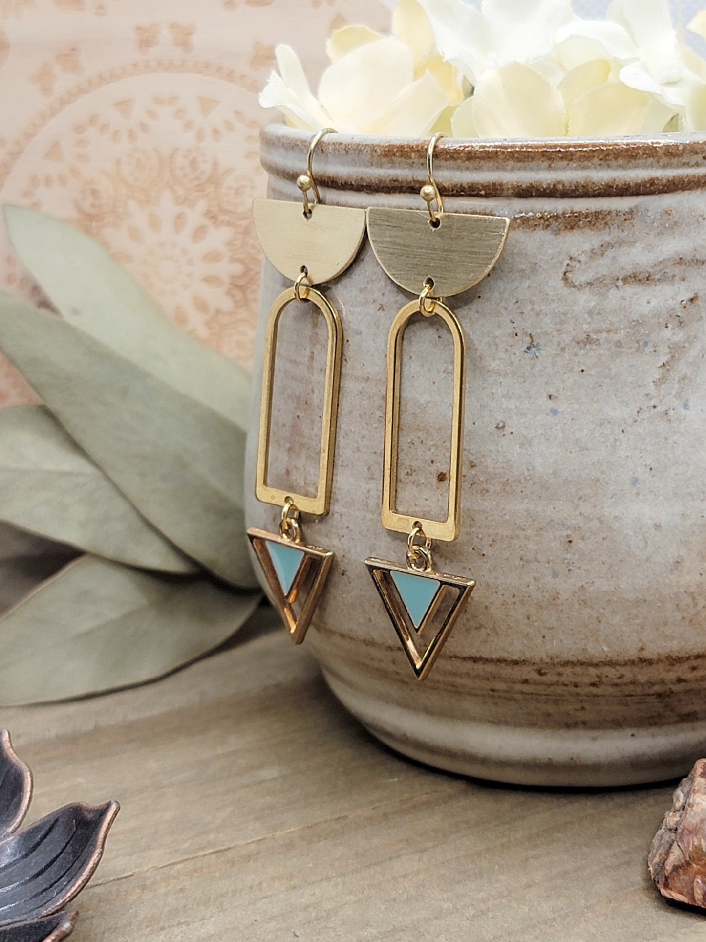 Brass Geometric Triangle Earrings, Nicki Lynn Jewelry