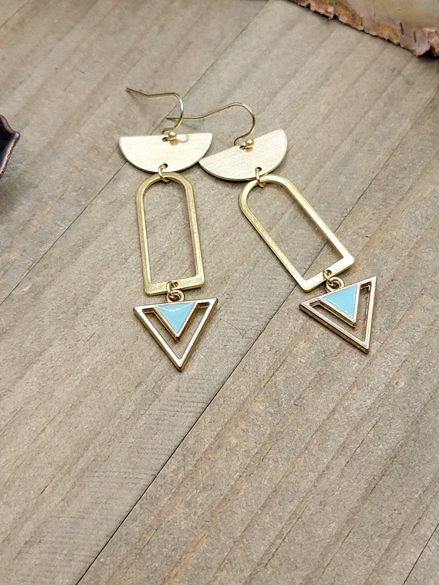 Brass Geometric Triangle Earrings, Nicki Lynn Jewelry