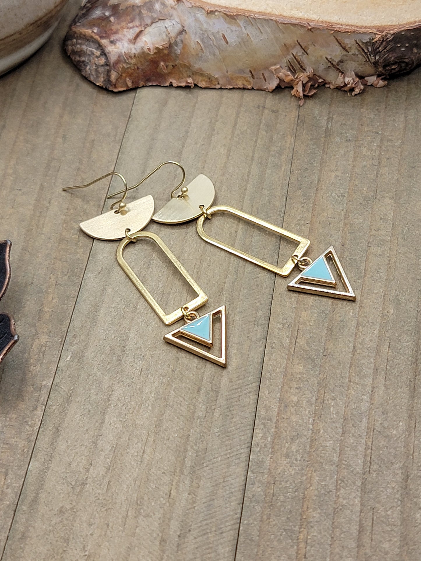 Brass Geometric Triangle Earrings, Nicki Lynn Jewelry