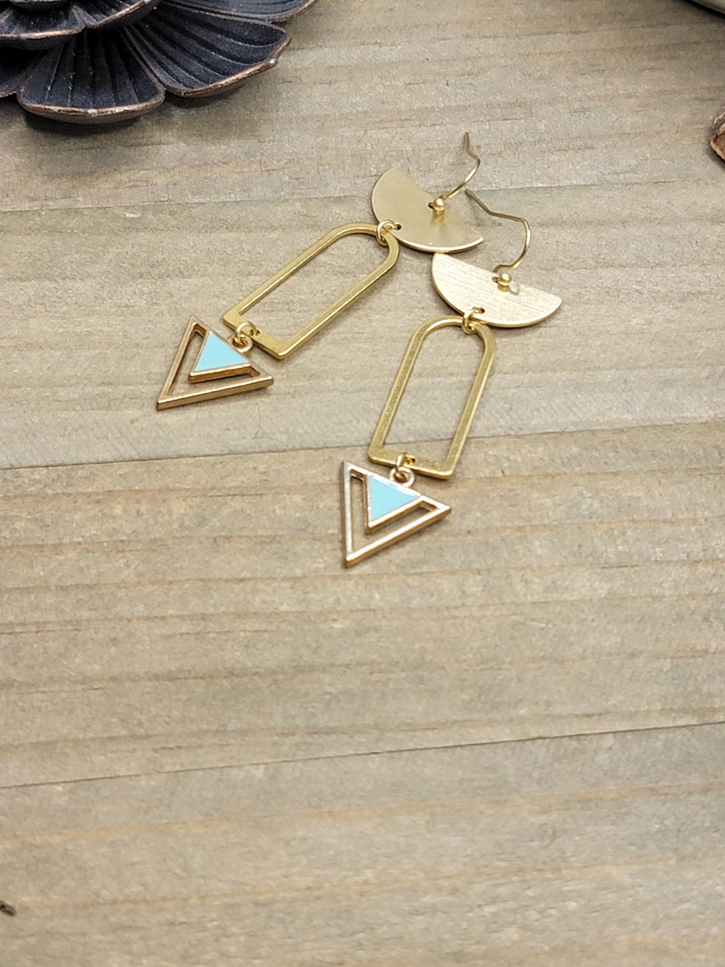 Brass Geometric Triangle Earrings, Nicki Lynn Jewelry
