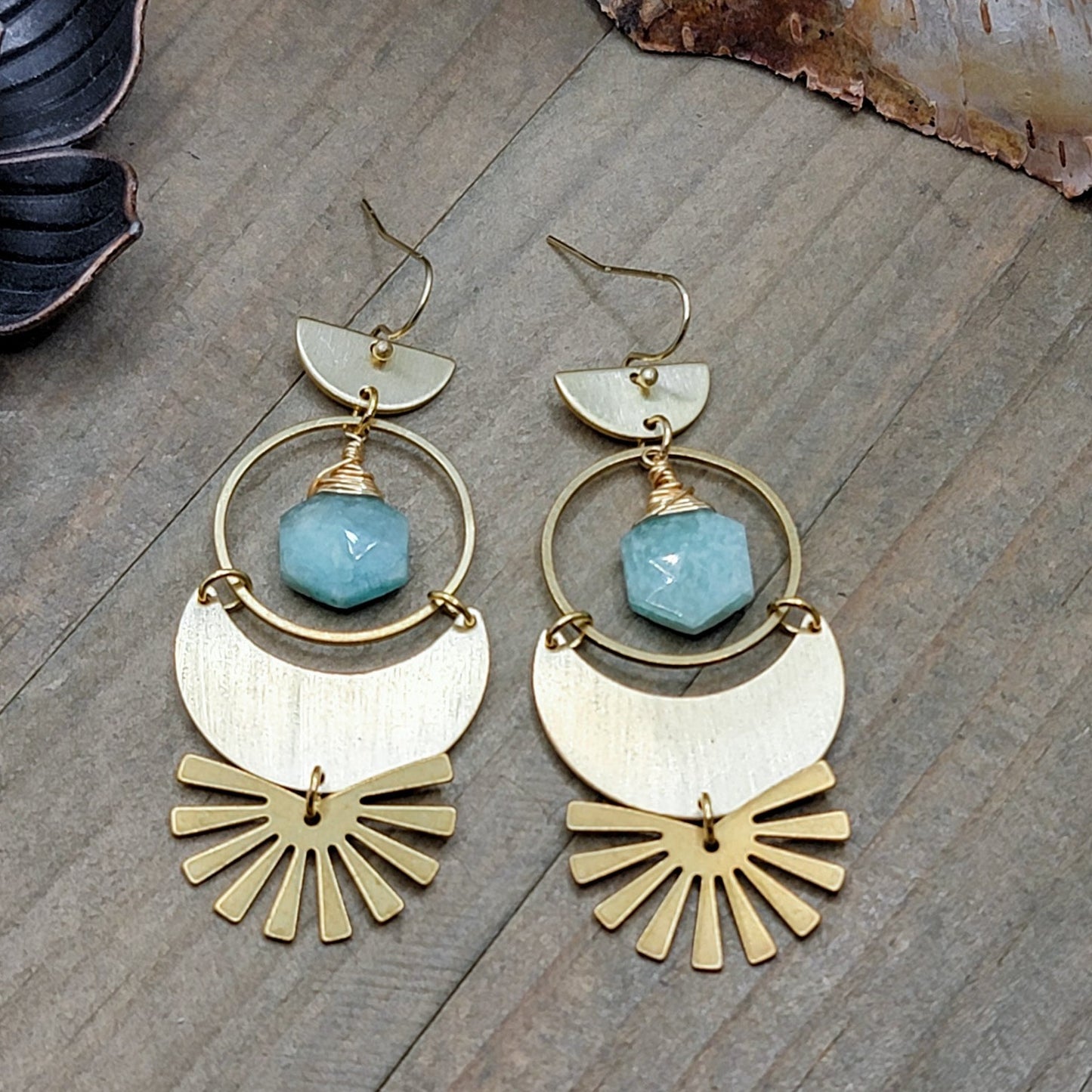 Amazonite and Brass Modern Statement Earrings, Nicki Lynn Jewelry