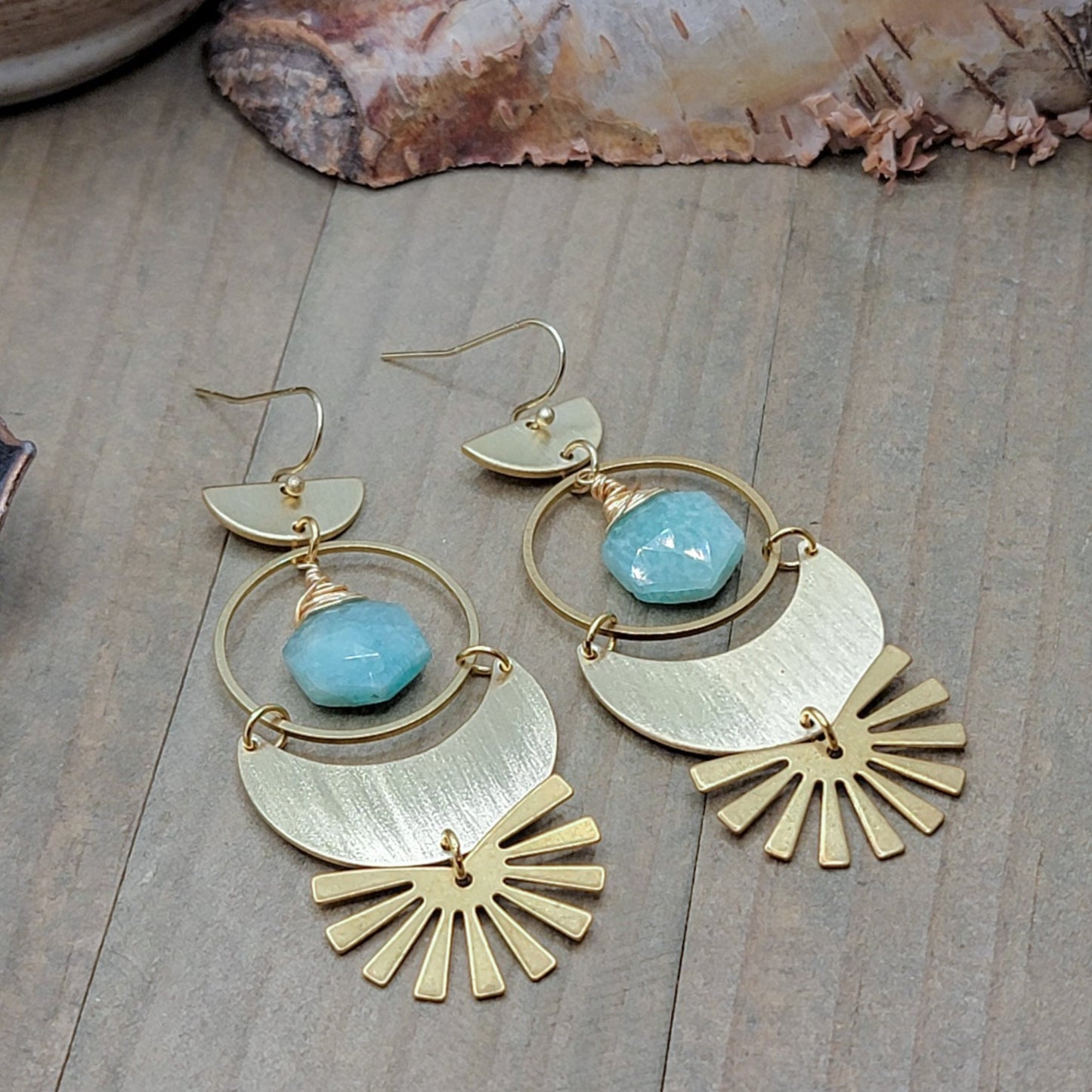 Amazonite and Brass Modern Statement Earrings, Nicki Lynn Jewelry