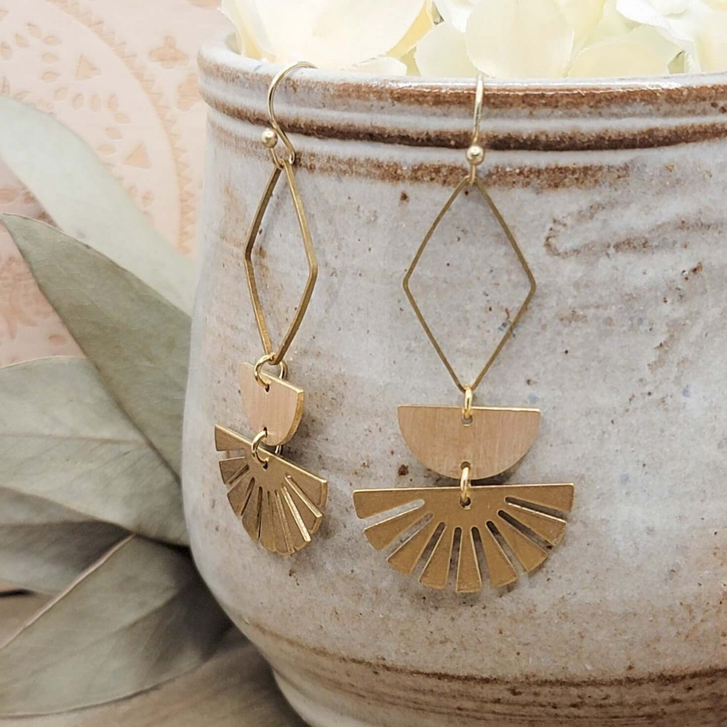 Gold Textured Geometric Dangles, Nicki Lynn Jewelry