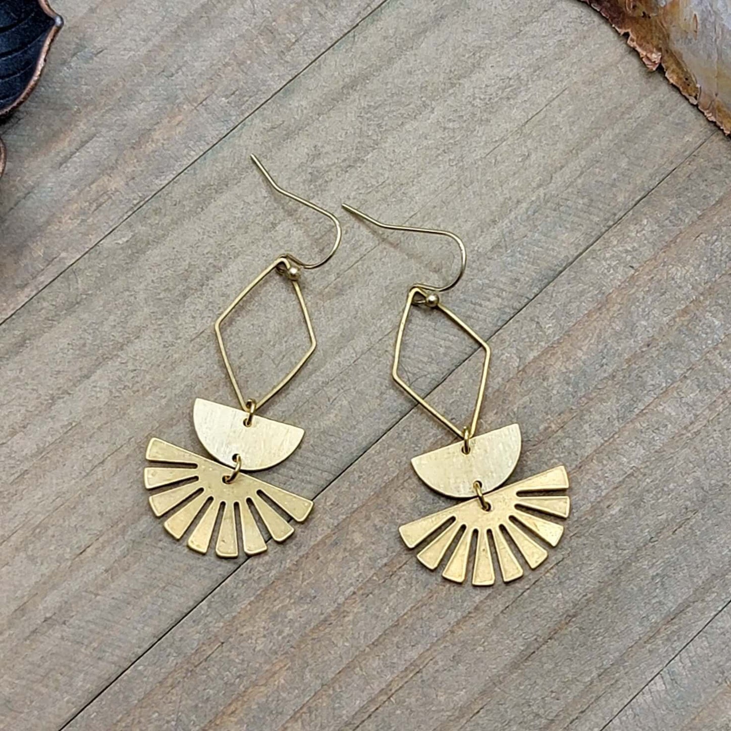 Gold Textured Geometric Dangles, Nicki Lynn Jewelry
