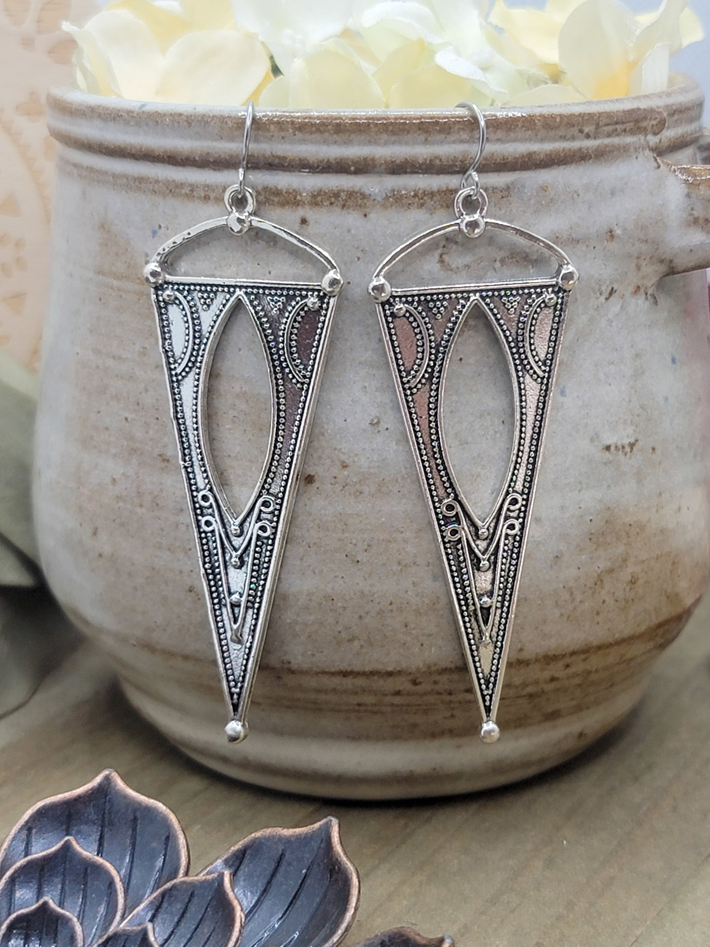 Long Geometric Boho Statement Earrings-Hypoallergenic- Large Triangle Earrings, Nicki Lynn Jewelry