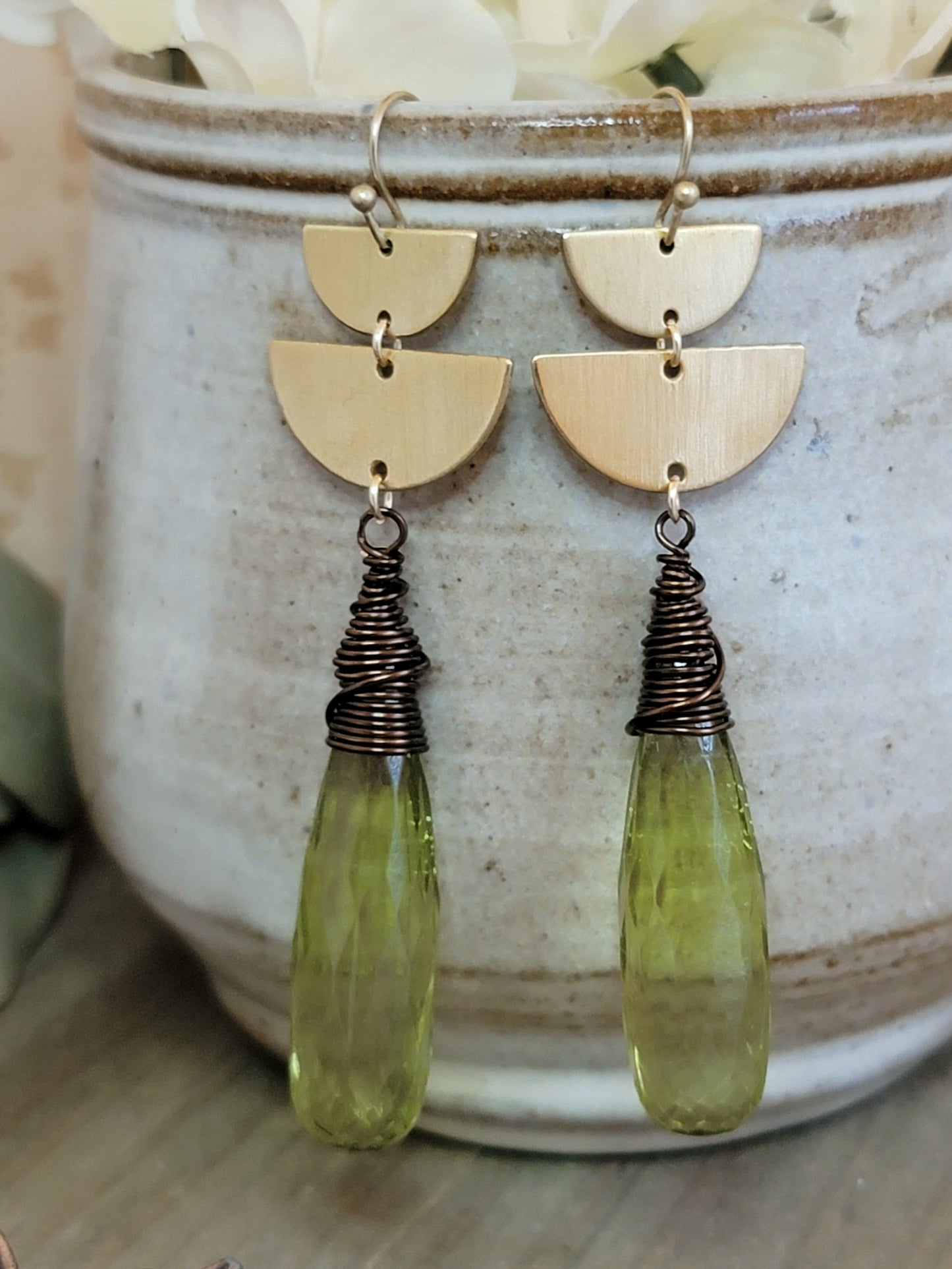 Vintage Lemon Green Faceted Lucite Mixed Metal Drop Earrings, Nicki Lynn Jewelry