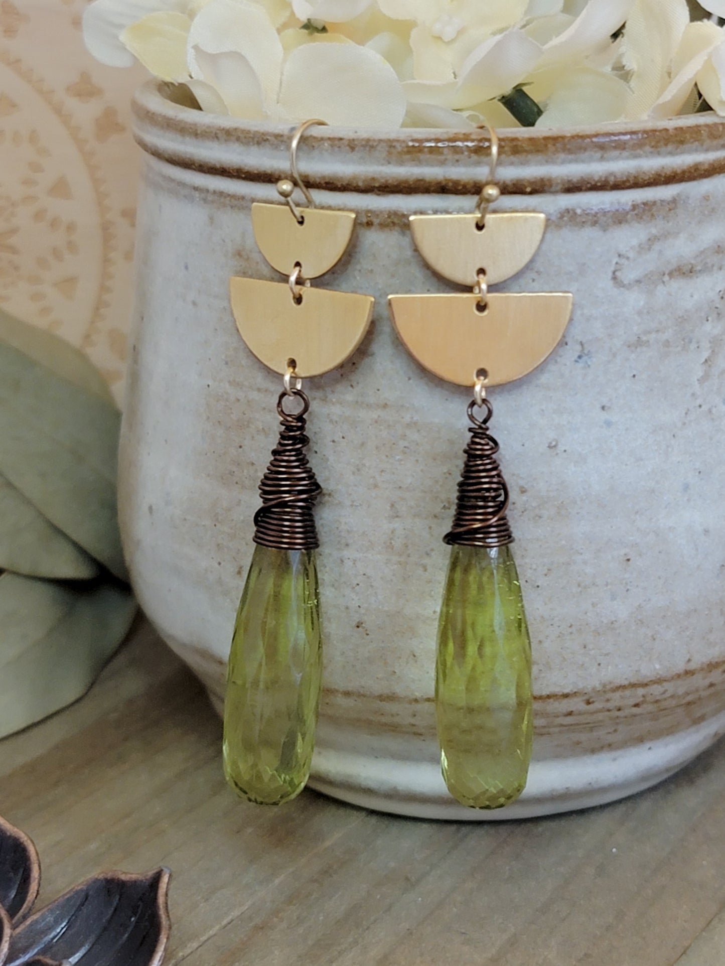Vintage Lemon Green Faceted Lucite Mixed Metal Drop Earrings, Nicki Lynn Jewelry