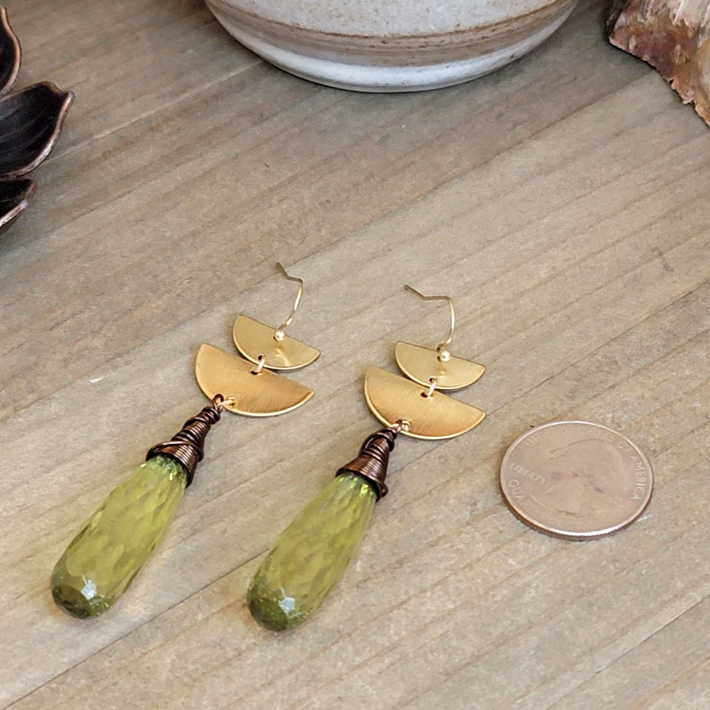 Vintage Lemon Green Faceted Lucite Mixed Metal Drop Earrings, Nicki Lynn Jewelry