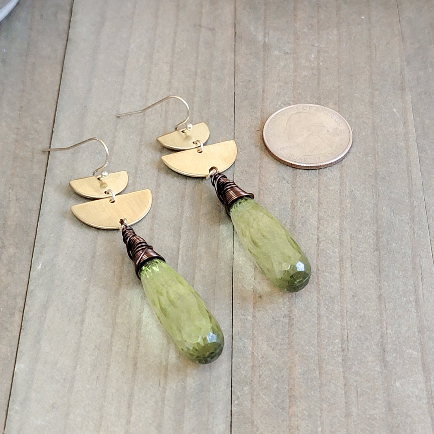 Vintage Lemon Green Faceted Lucite Mixed Metal Drop Earrings, Nicki Lynn Jewelry