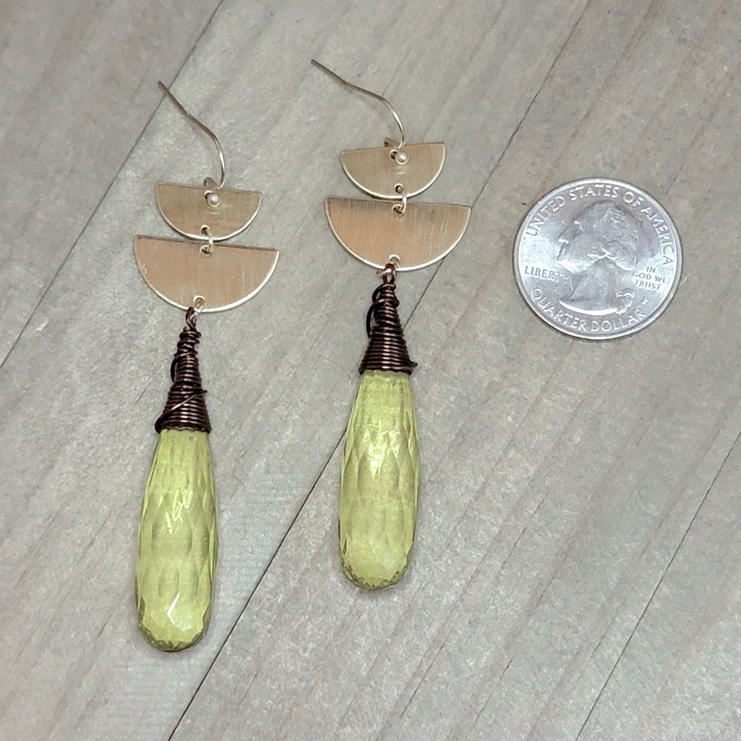 Vintage Lemon Green Faceted Lucite Mixed Metal Drop Earrings, Nicki Lynn Jewelry