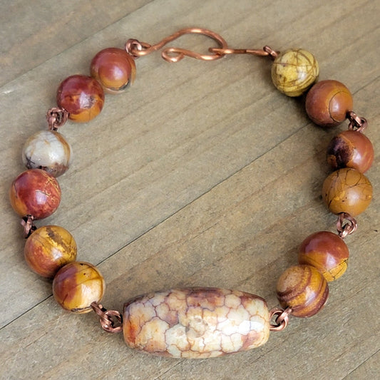 Ocean Jasper Gemstone Copper Bracelet- Earth Tones- Handmade Artisan Jewelry, Nicki Lynn Jewelry 