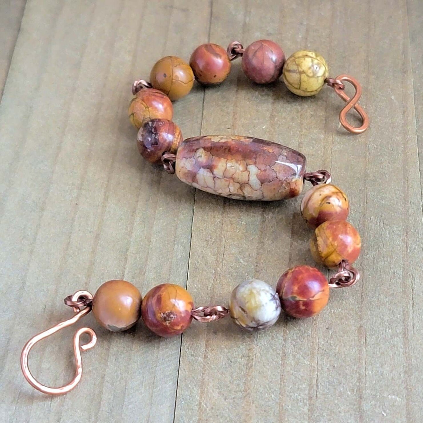 Ocean Jasper Gemstone Copper Bracelet- Earth Tones- Handmade Artisan Jewelry, Nicki Lynn Jewelry