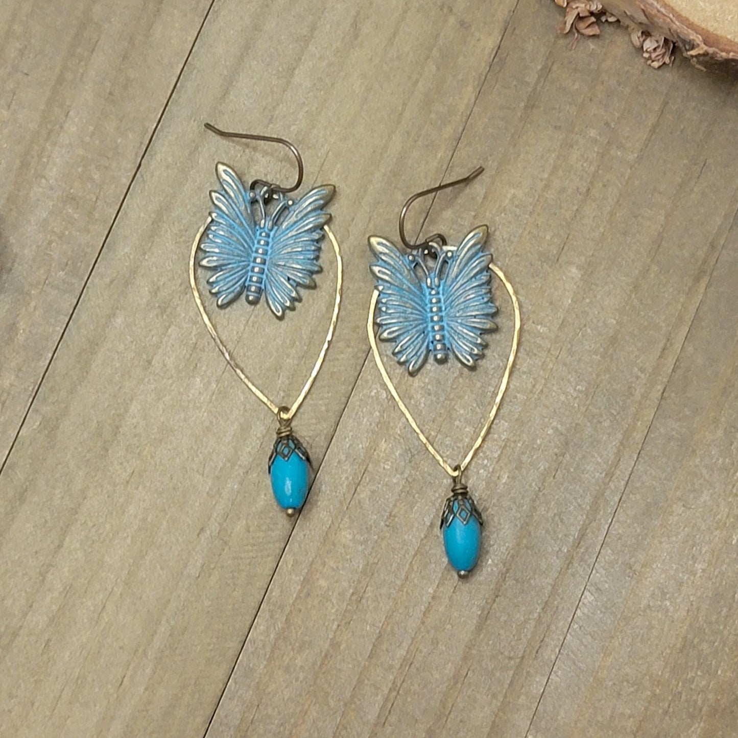 Long Brass Patina Butterfly Earrings, Nicki Lynn Jewelry 