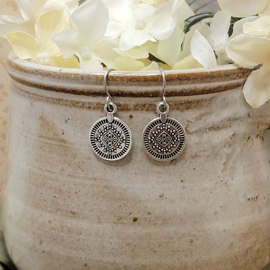 Tiny Mandala Drop Earrings- Hypoallergenic, Nicki Lynn Jewelry