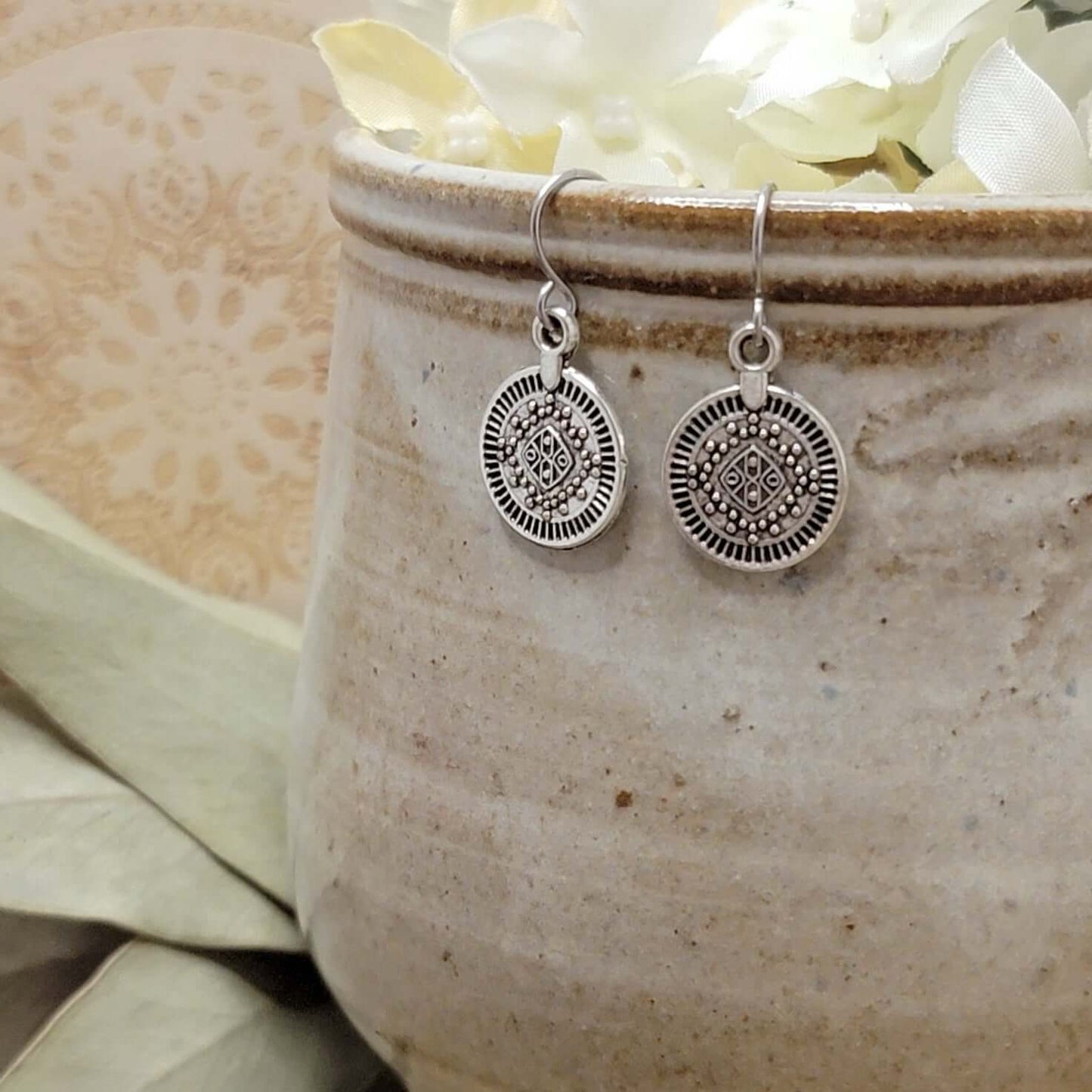 Tiny Mandala Drop Earrings- Hypoallergenic, Nicki Lynn Jewelry