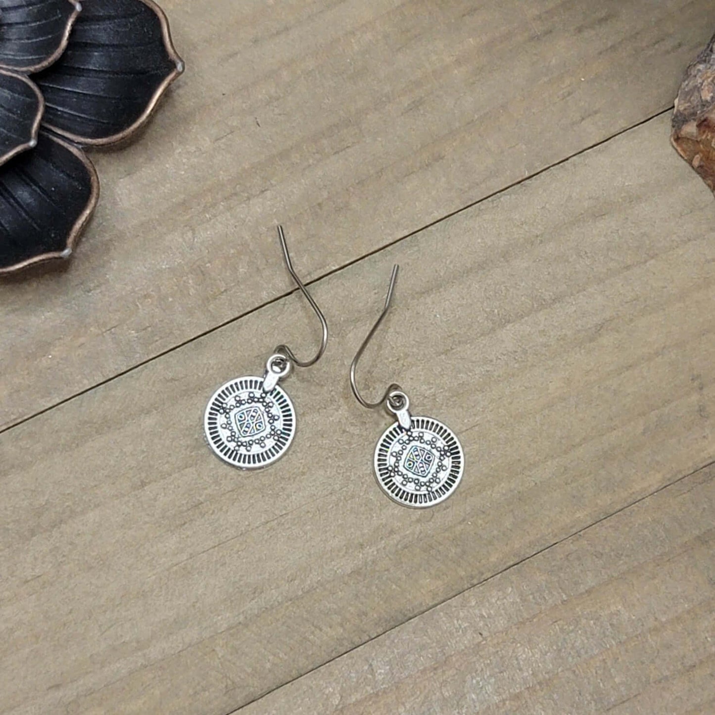 Tiny Mandala Drop Earrings- Hypoallergenic, Nicki Lynn Jewelry