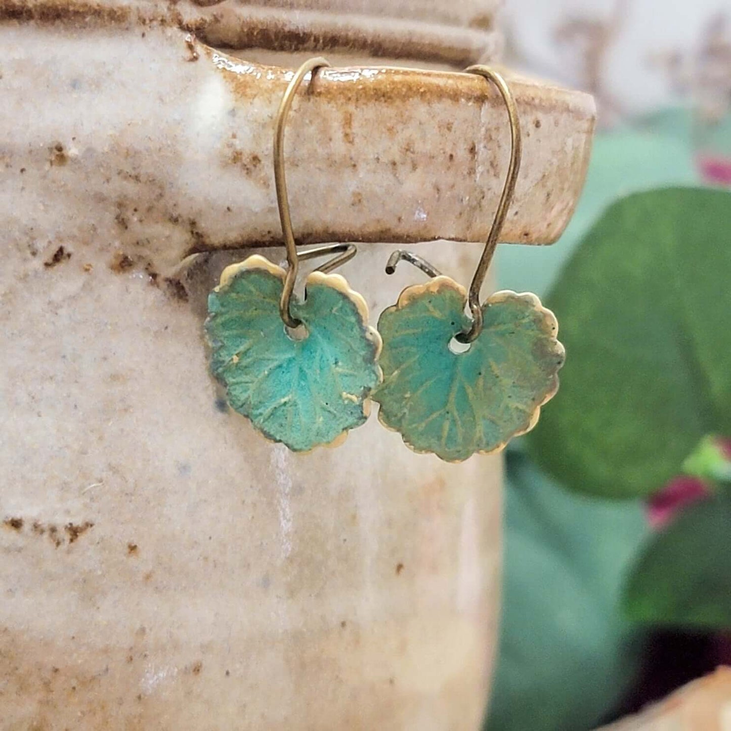 Green Leaf Earrings-Verdigris Patina Lily Pad Earrings, Nicki Lynn Jewelry