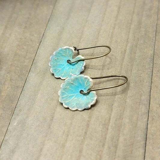 Green Leaf Earrings-Verdigris Patina Lily Pad Earrings, Nicki Lynn Jewelry