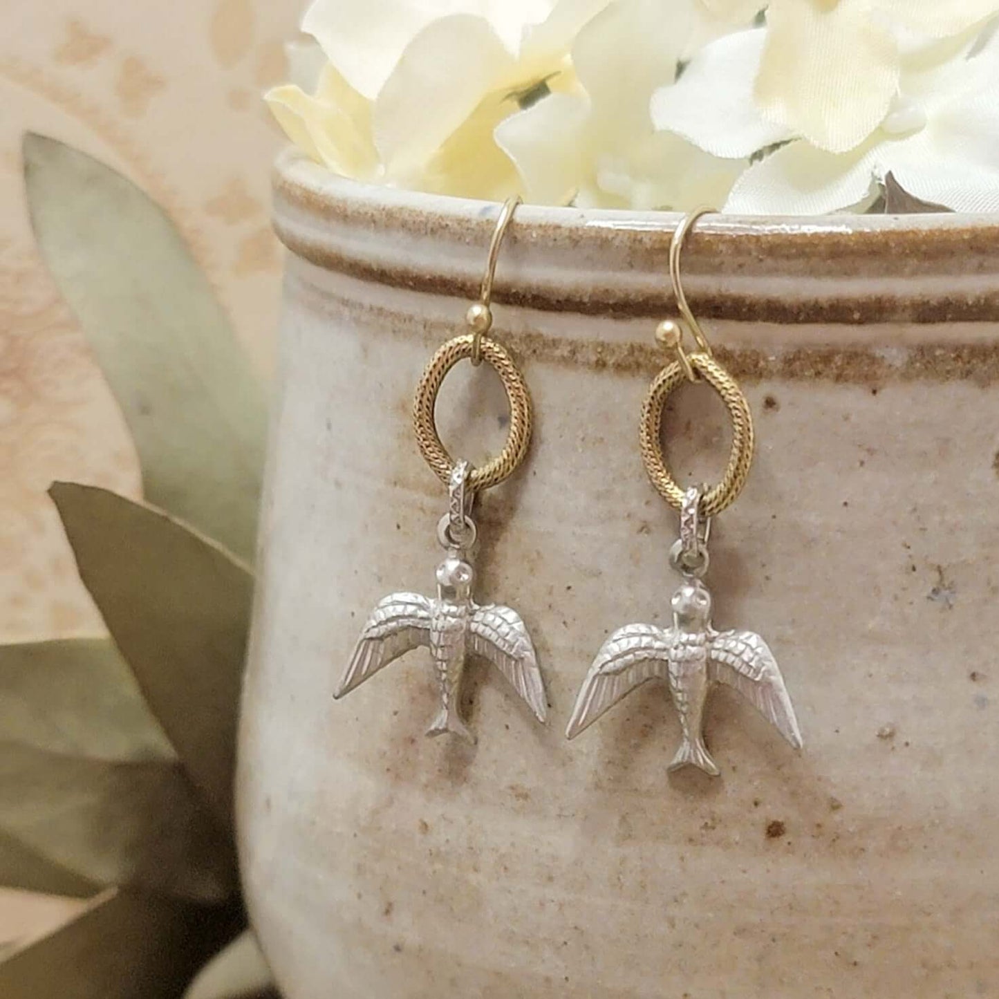 Mixed Metal Dove Dangle Earrings, Nicki Lynn Jewelry