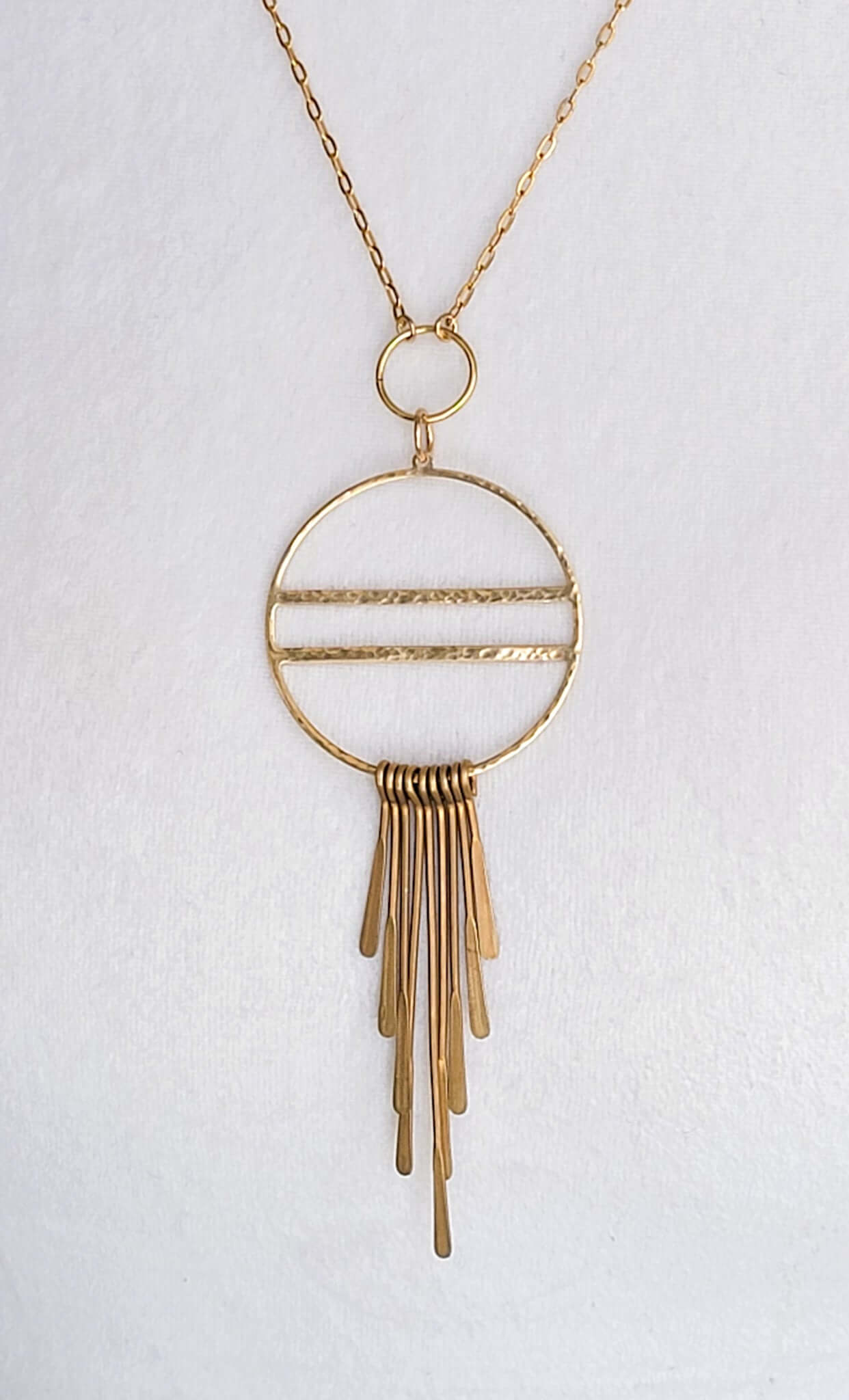 Long Gold Fringe Necklace-Hammered Brass, Nicki Lynn Jewelry