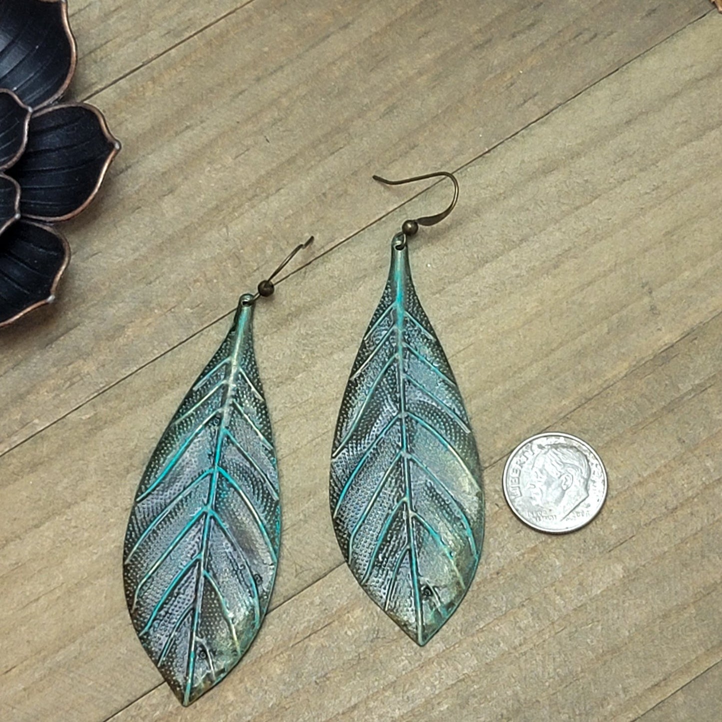 Boho Lightweight Statement Leaf Earrings with Patina, Nicki Lynn Jewelry