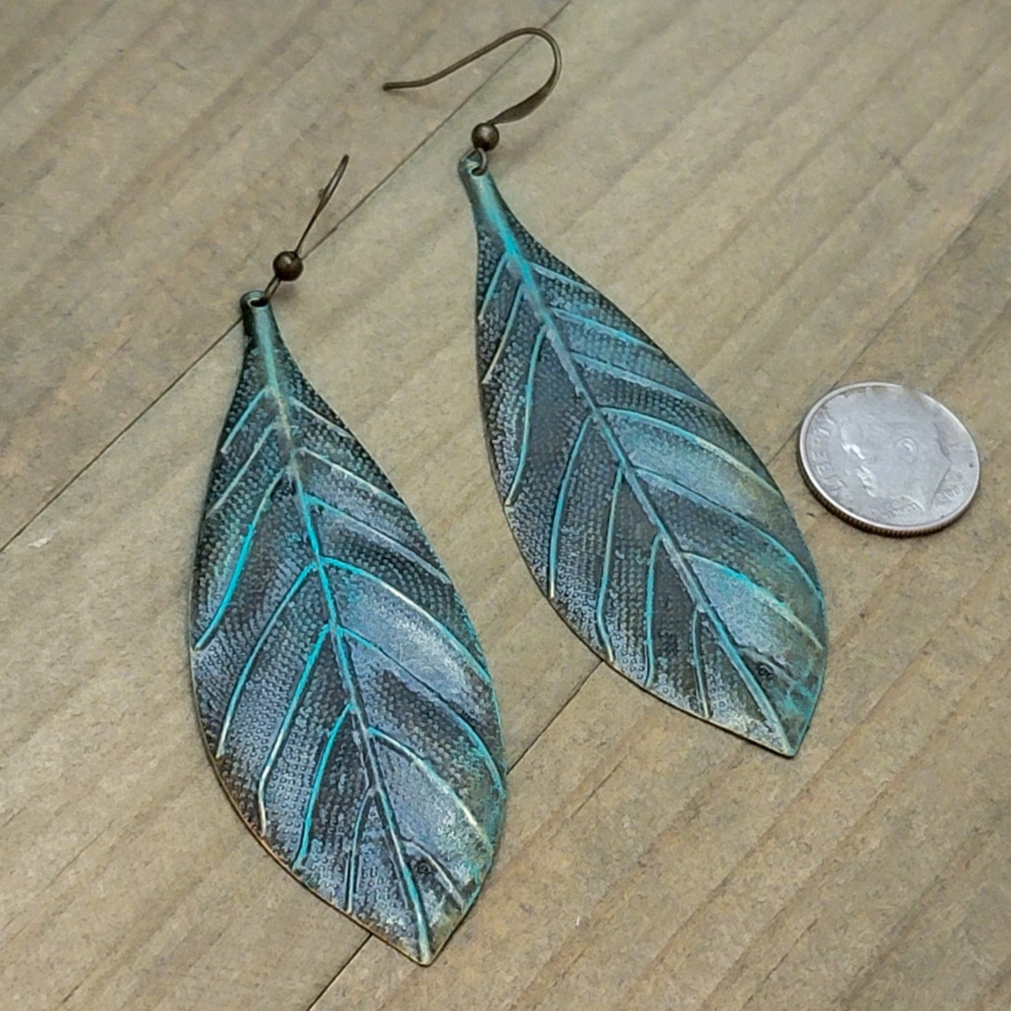 Boho Lightweight Statement Leaf Earrings with Patina, Nicki Lynn Jewelry