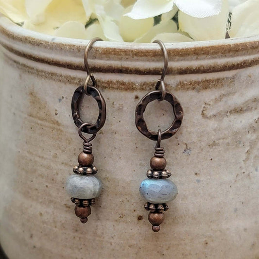 Labradorite and Copper Dangle Earrings, Nicki Lynn Jewelry