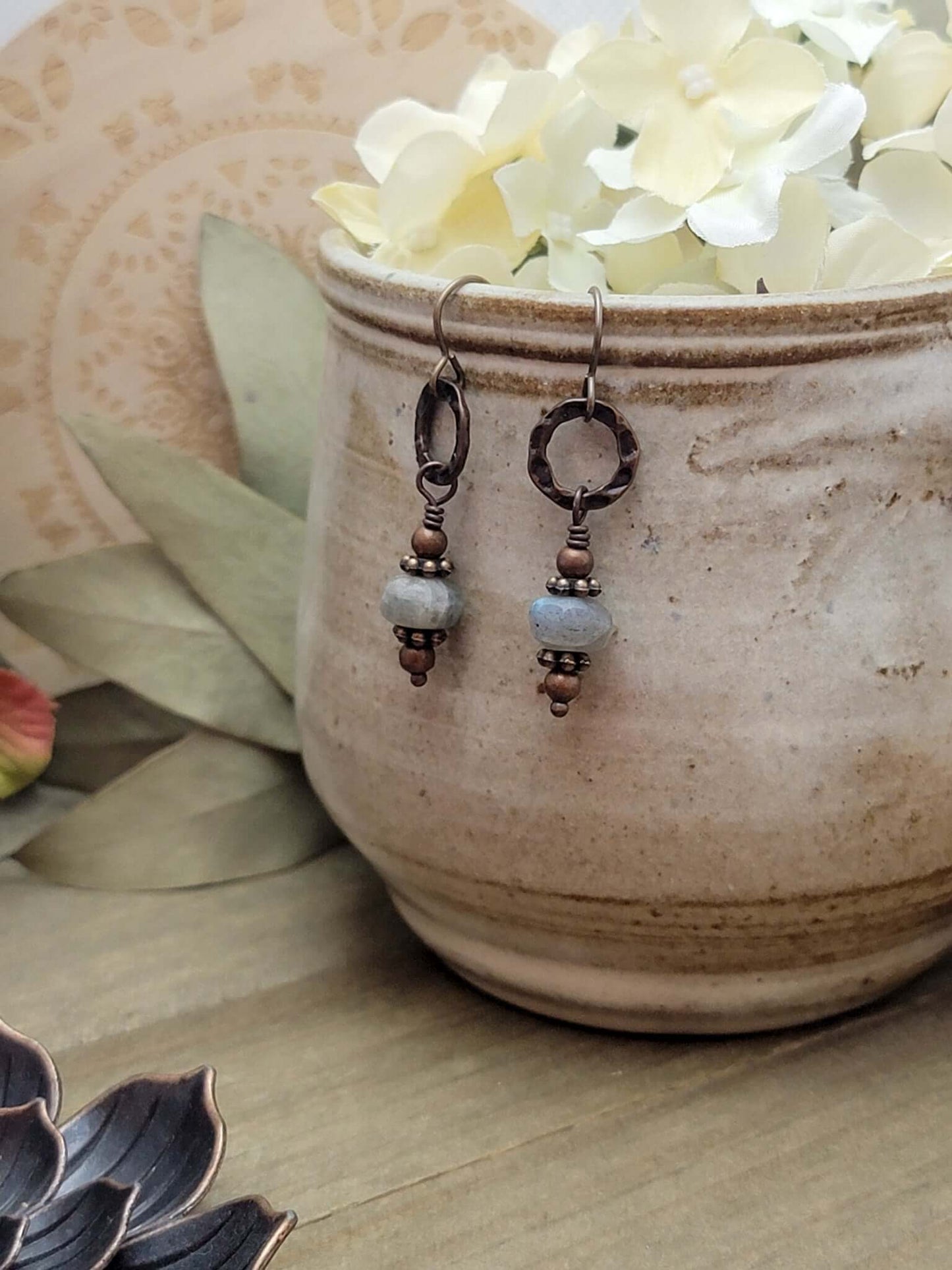 Labradorite and Copper Dangle Earrings, Nicki Lynn Jewelry