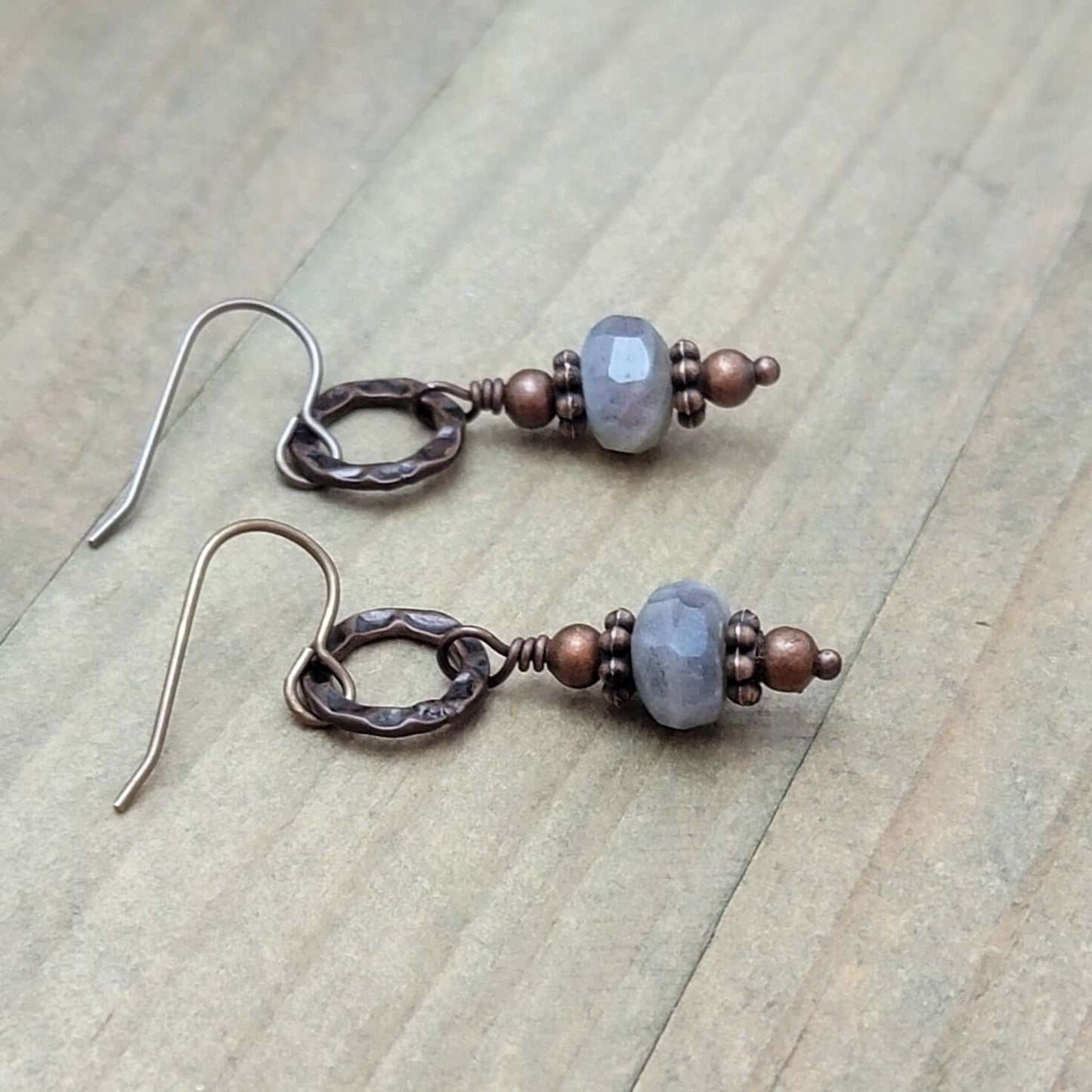 Labradorite and Copper Dangle Earrings, Nicki Lynn Jewelry