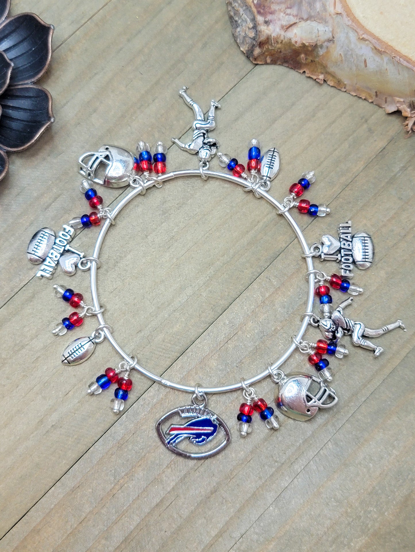 Buffalo Bills Beaded Charms Cha Cha Bangle Bracelet, Nicki Lynn Jewelry