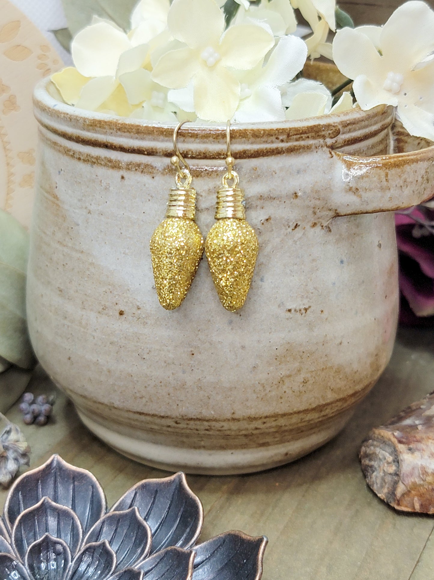 Sparkle Glitter Christmas Tree Bulb Festive Earrings-Gift, Nicki Lynn Jewelry