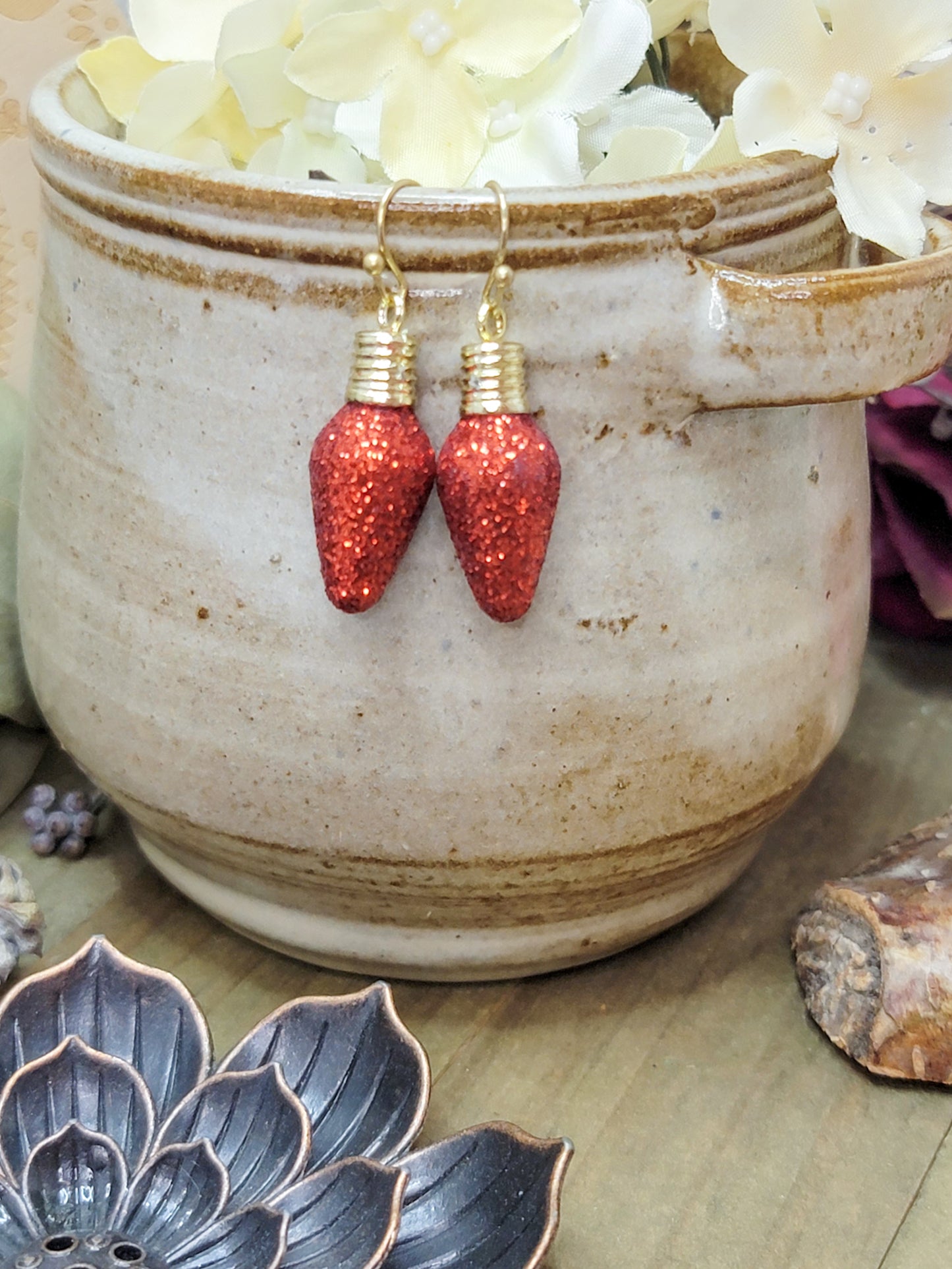 Sparkle Glitter Christmas Tree Bulb Festive Earrings-Gift, Nicki Lynn Jewelry