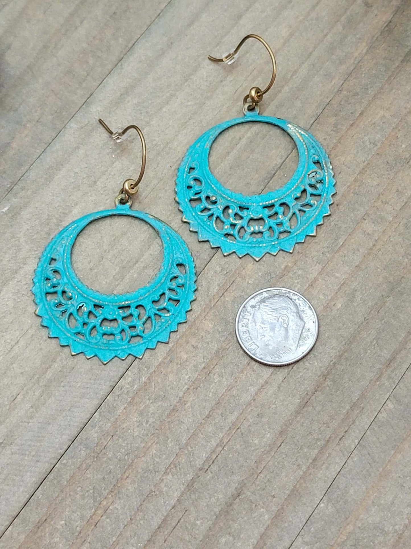 Patina Verdigris Vintage Style Filigree Hoop Earrings, Nicki Lynn Jewelry
