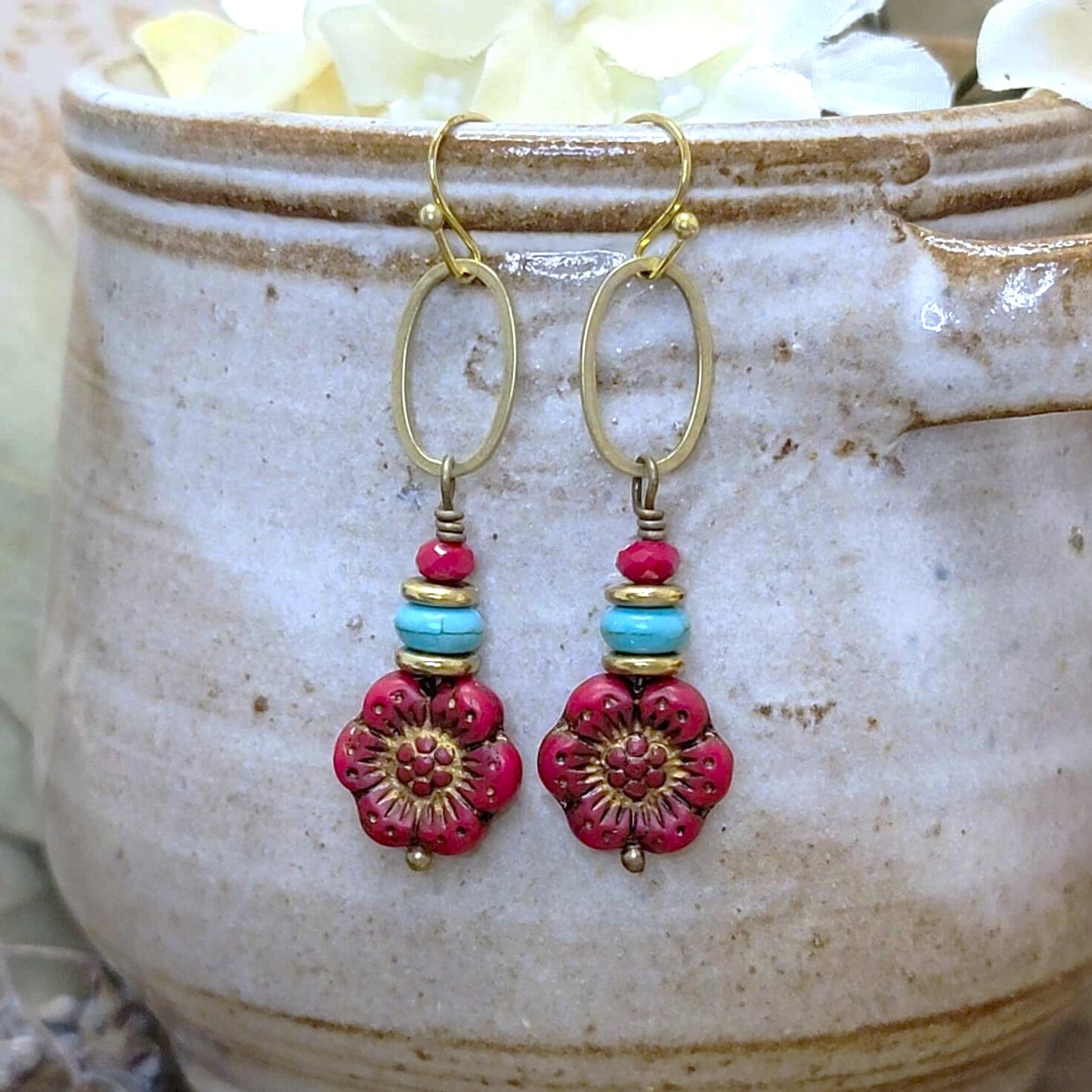 Czech Glass Flower Dangle Earrings, Nicki Lynn Jewelry