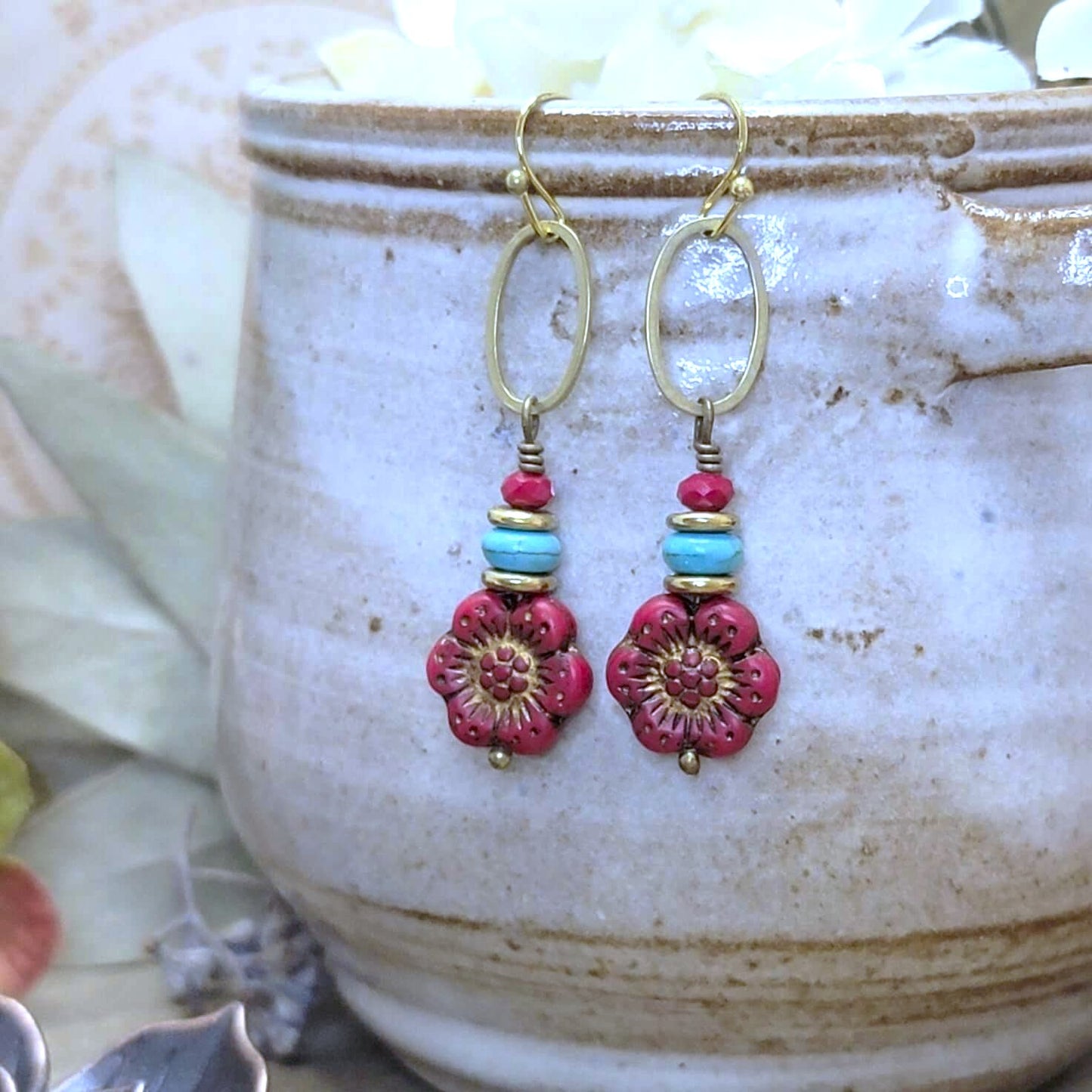 Czech Glass Flower Dangle Earrings, Nicki Lynn Jewelry