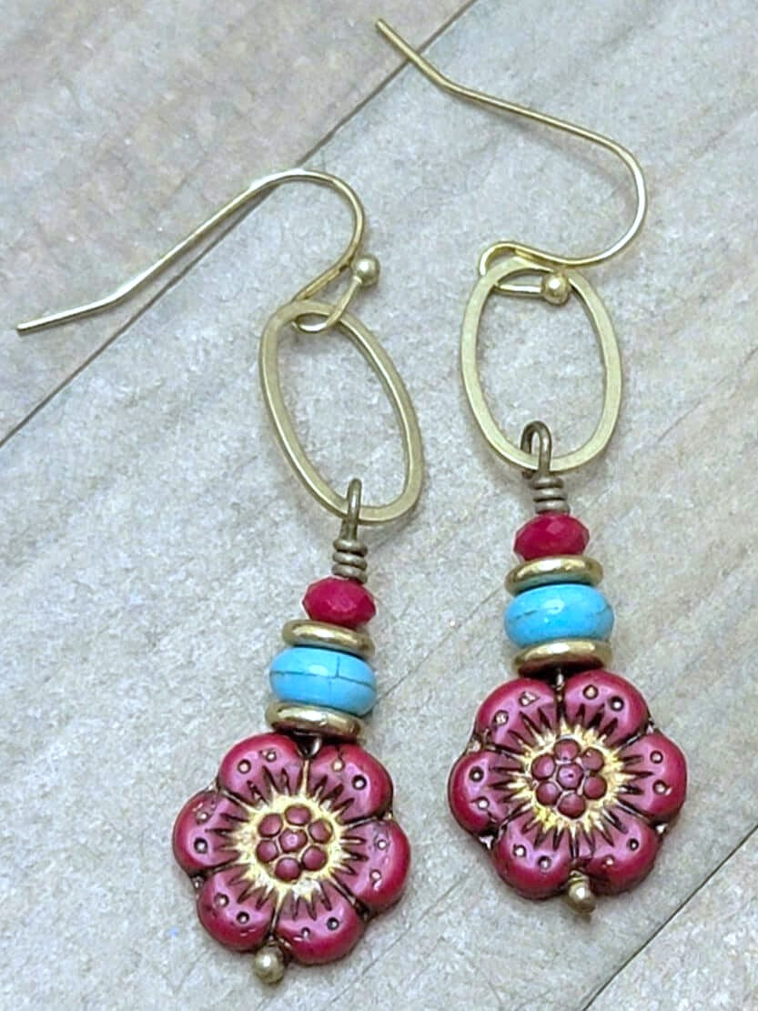 Czech Glass Flower Dangle Earrings, Nicki Lynn Jewelry