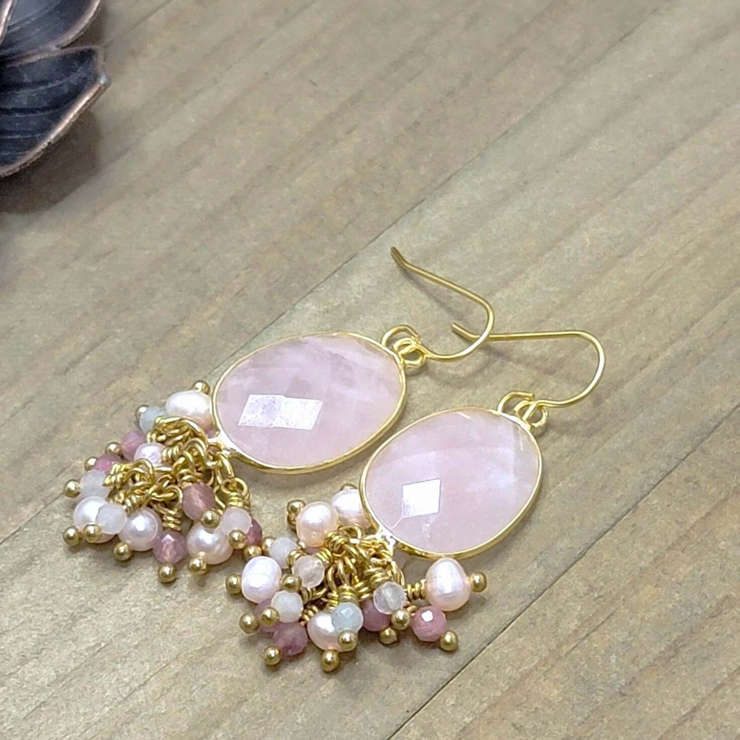 Pink Quartz, Tourmaline, Pearl and Morganite Earrings - Nicki Lynn Jewelry