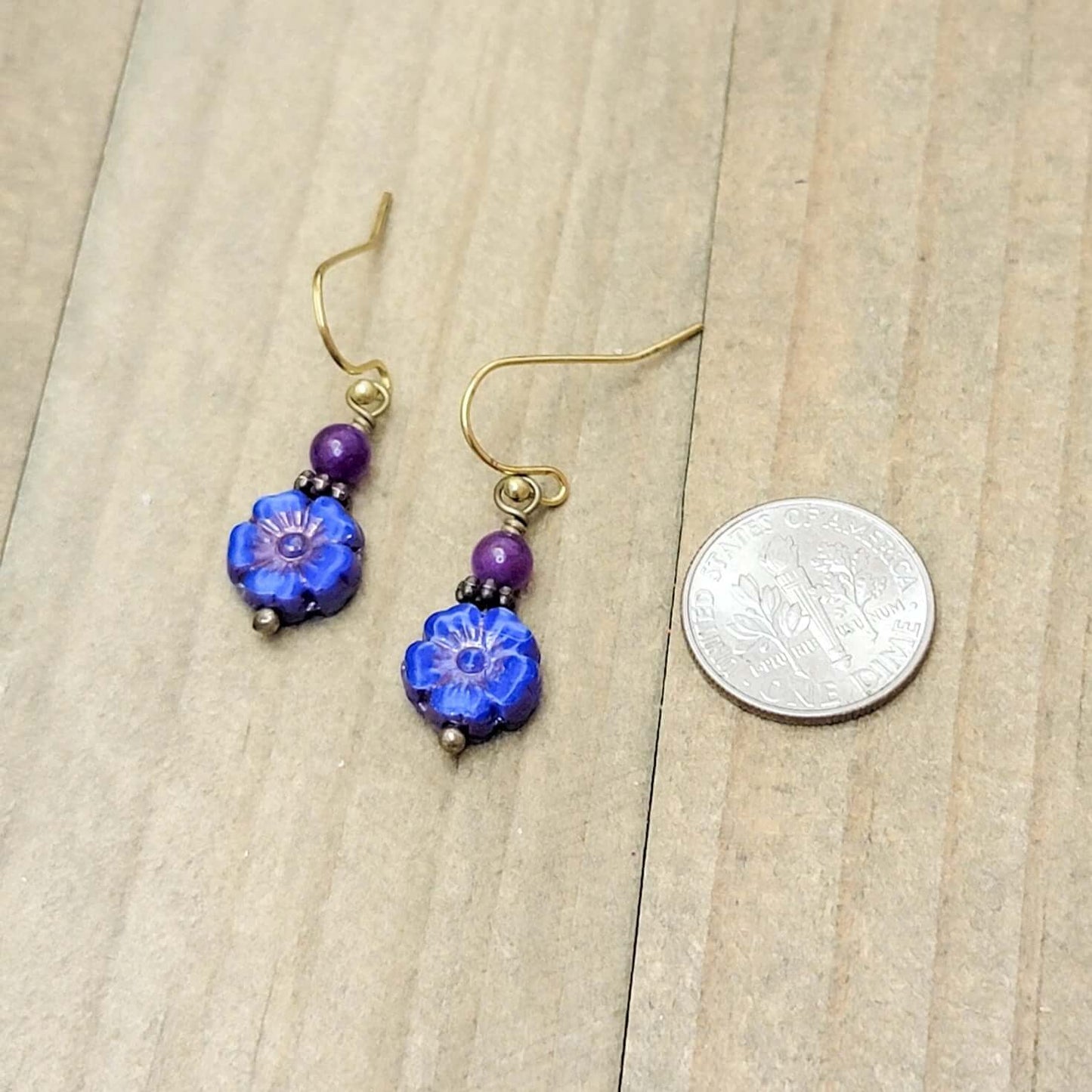 Czech Glass Flower Earrings-Pansy Blue and Purple, Nicki Lynn Jewelry