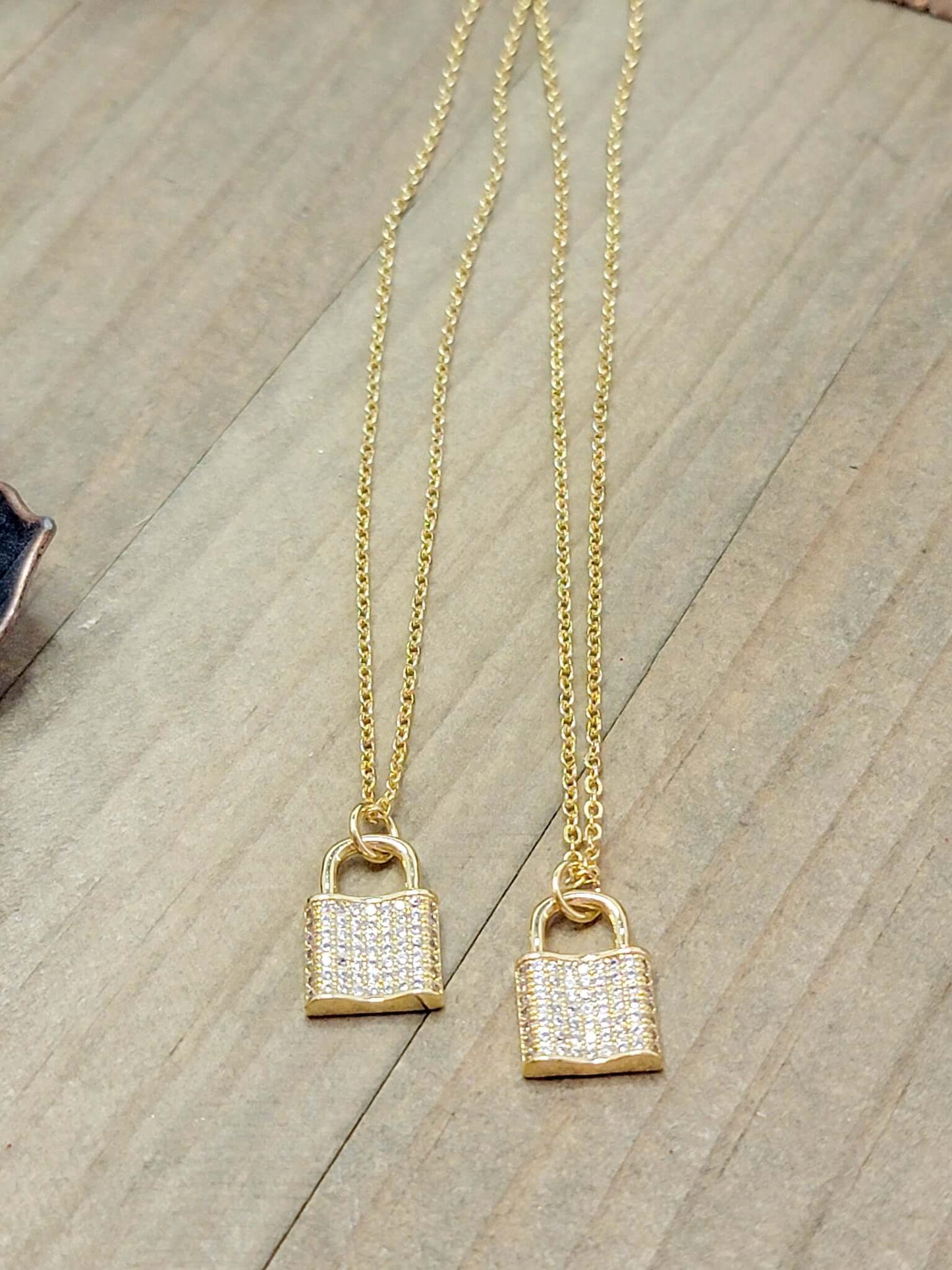 Gold Cubic Zirconia Pave Padlock Necklace, Nicki Lynn Jewelry